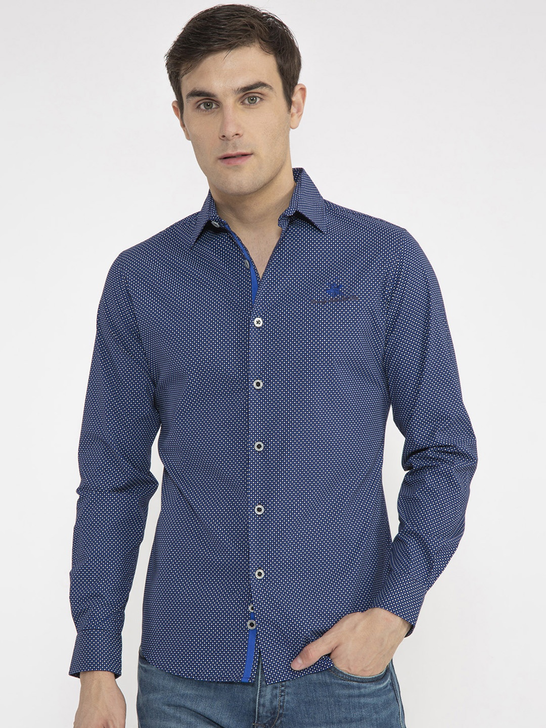 

Beverly Hills Polo Club Men Navy Blue Slim Fit Printed Casual Shirt