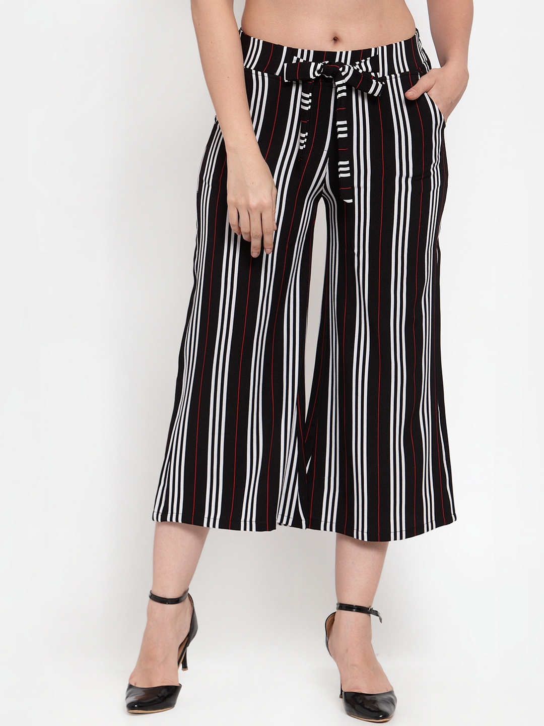Westwood Women Black Relaxed Loose Fit Striped Parallel Trousers