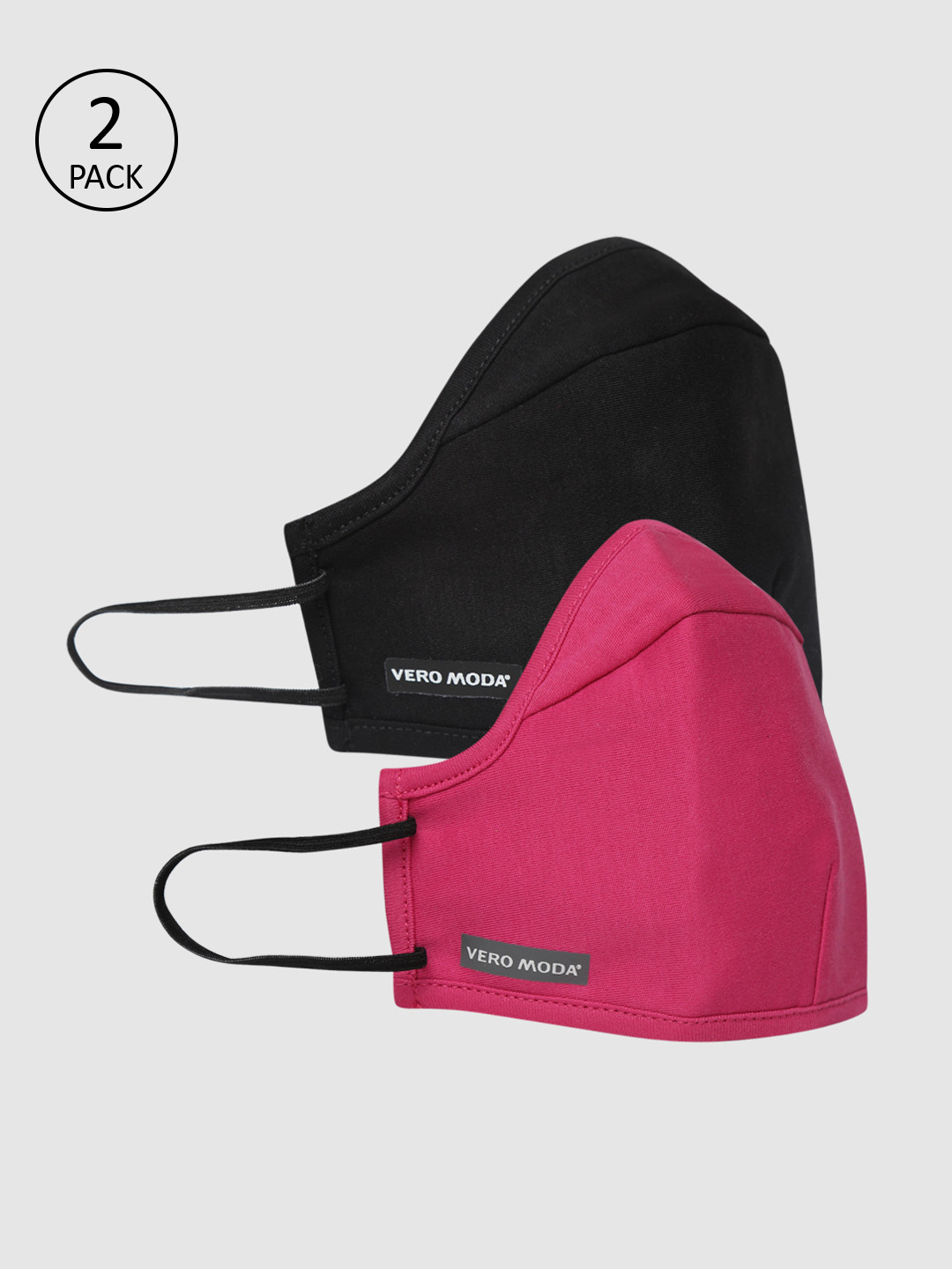 

Vero Moda Women Pack Of 2 Solid 3-Ply Reusable Anti-Dust Cloth Masks, Black