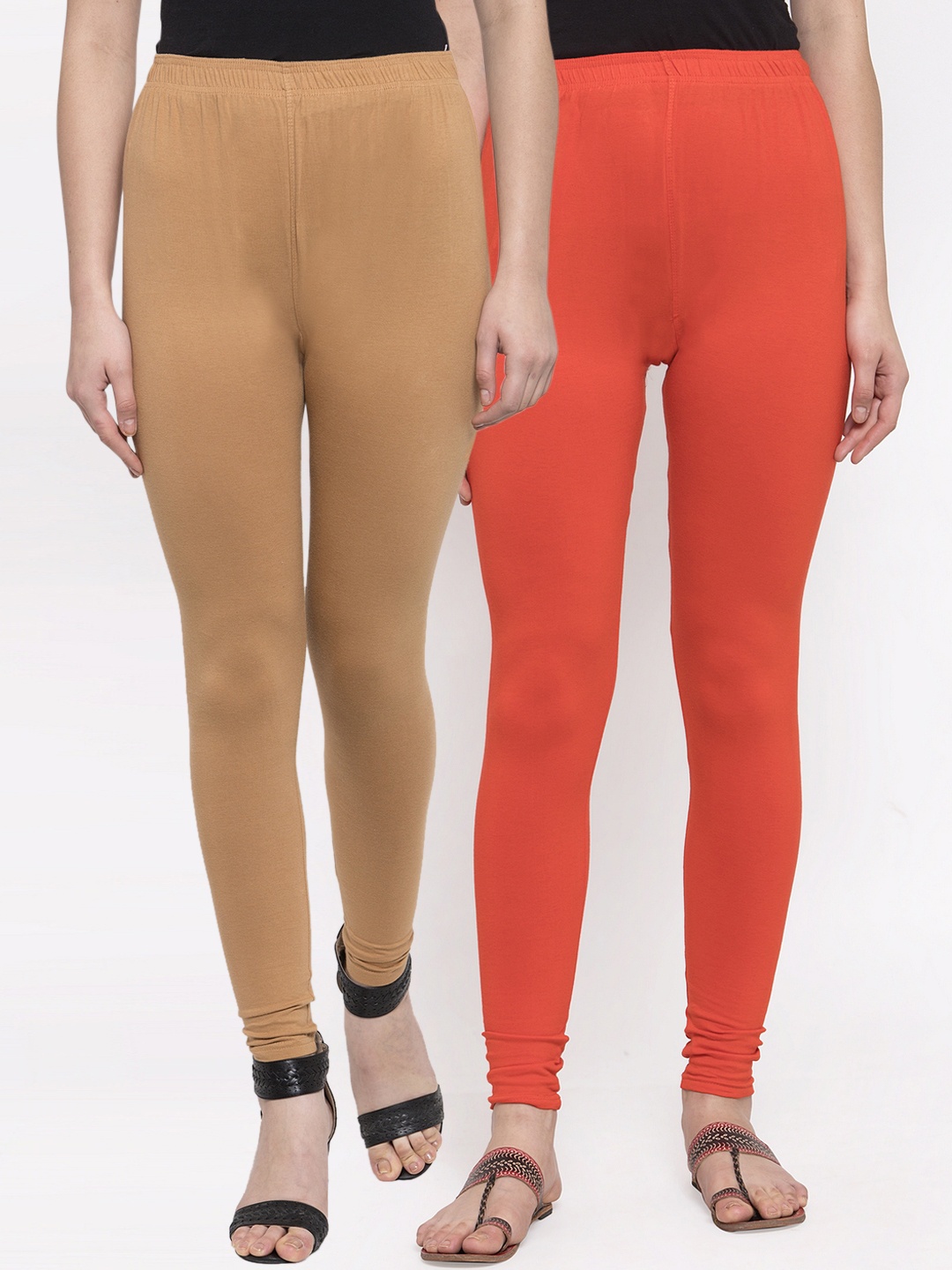 

TAG 7 Women Pack Of 2 Solid Churidar-Length Leggings, Orange