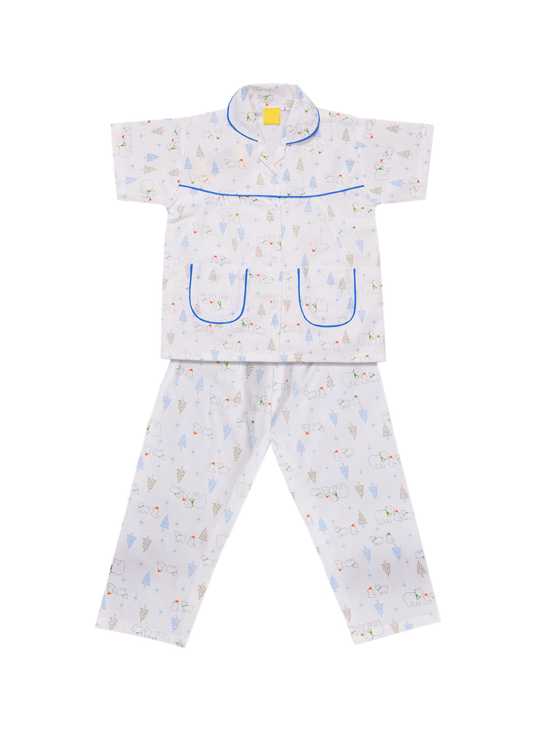 

Wish Karo Girls Off-White & Blue Printed Night suit
