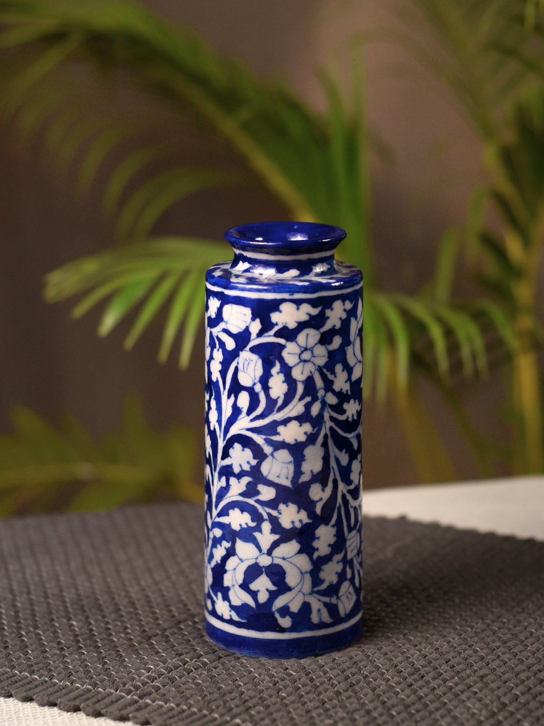 

Unravel India White & Blue Pottery Art Jaipur Ceramic Decorative Vase