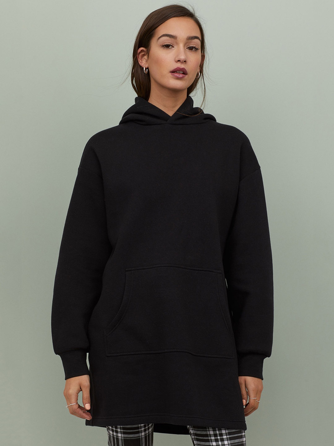 

H&M Women Black Hooded Sweatshirt Dress
