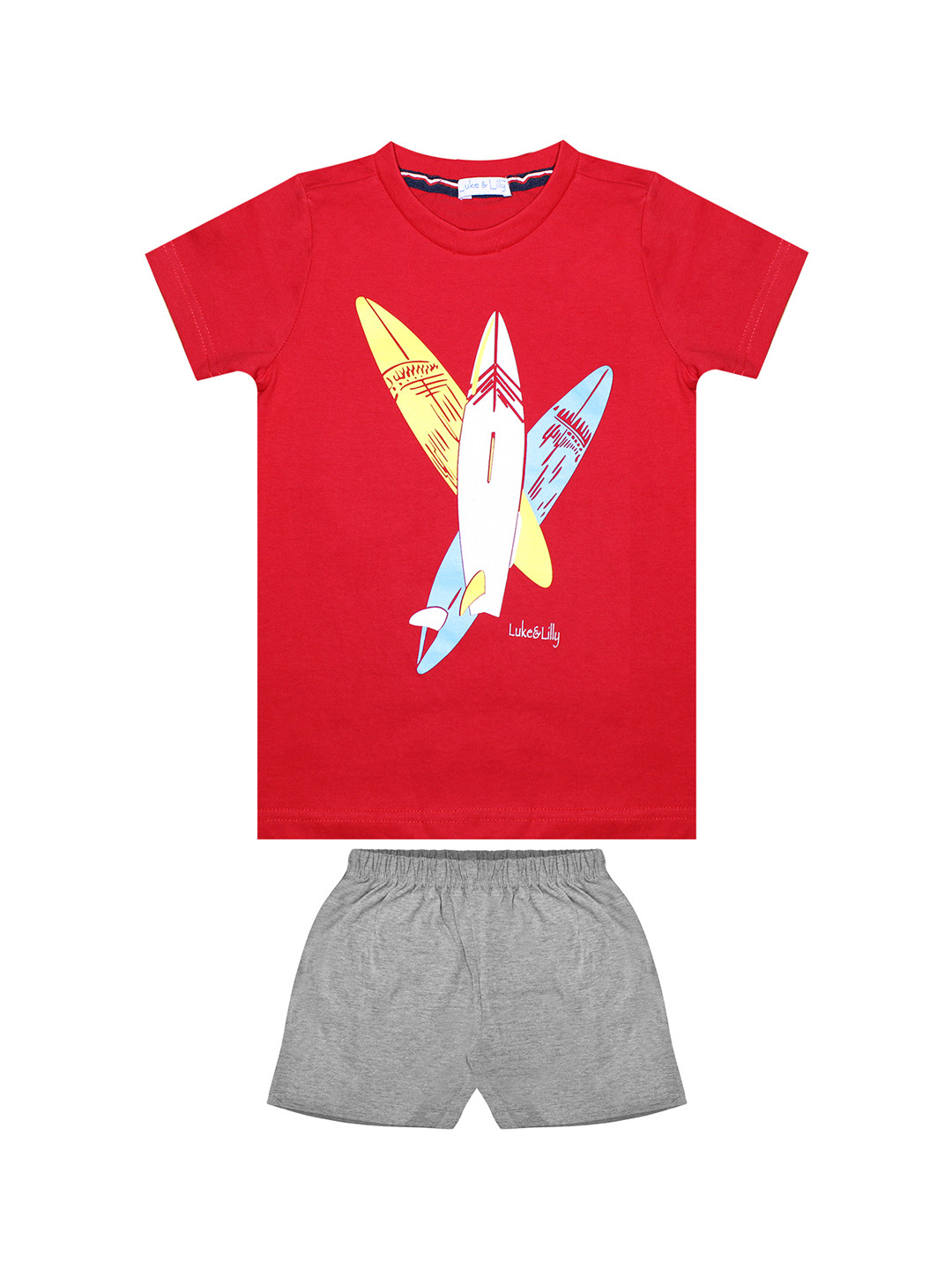 

Luke & Lilly Boys Red & Grey Printed T-shirt with Shorts
