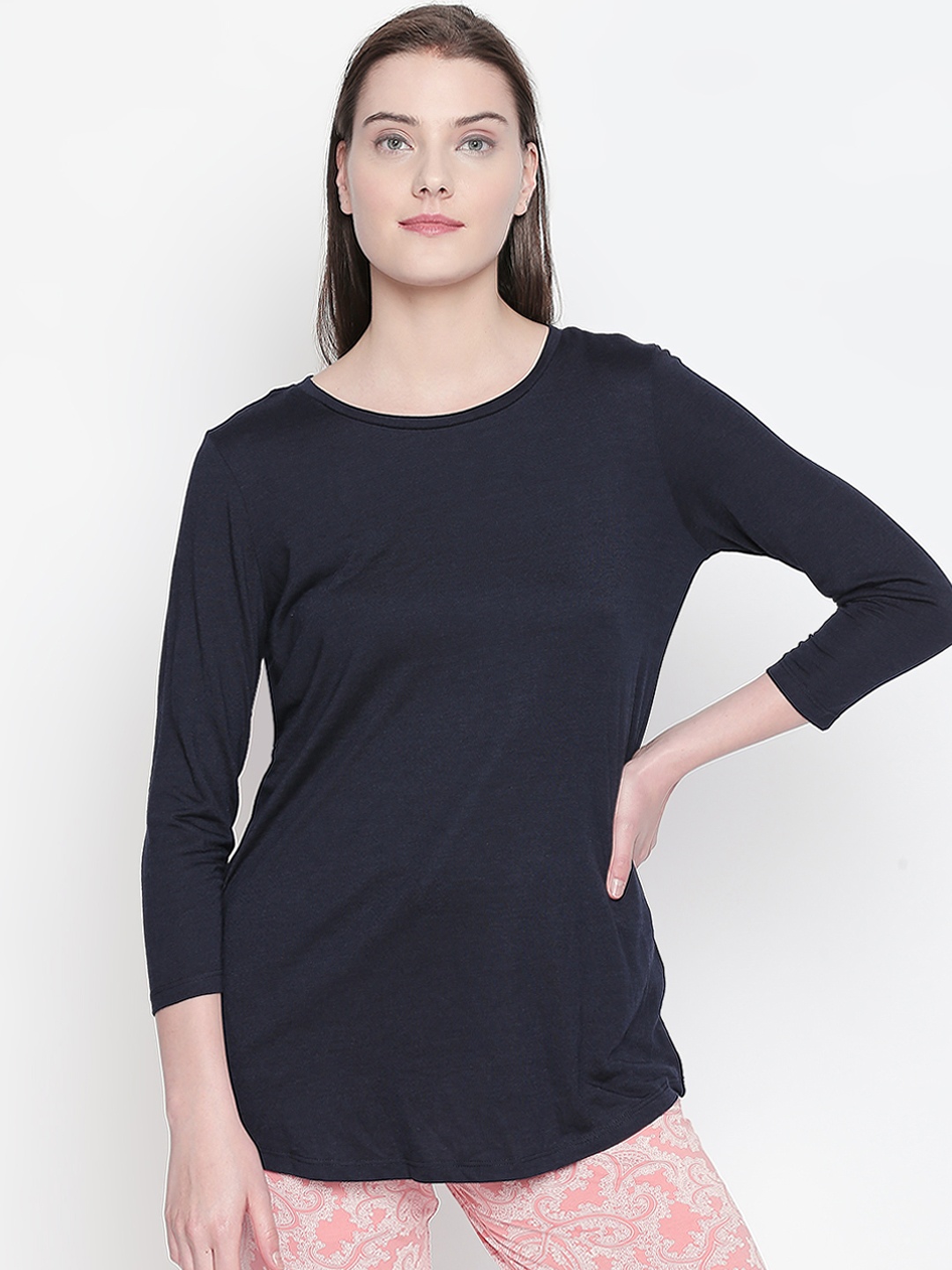 

Dreamz by Pantaloons Women Navy Blue Solid Lounge Tshirt