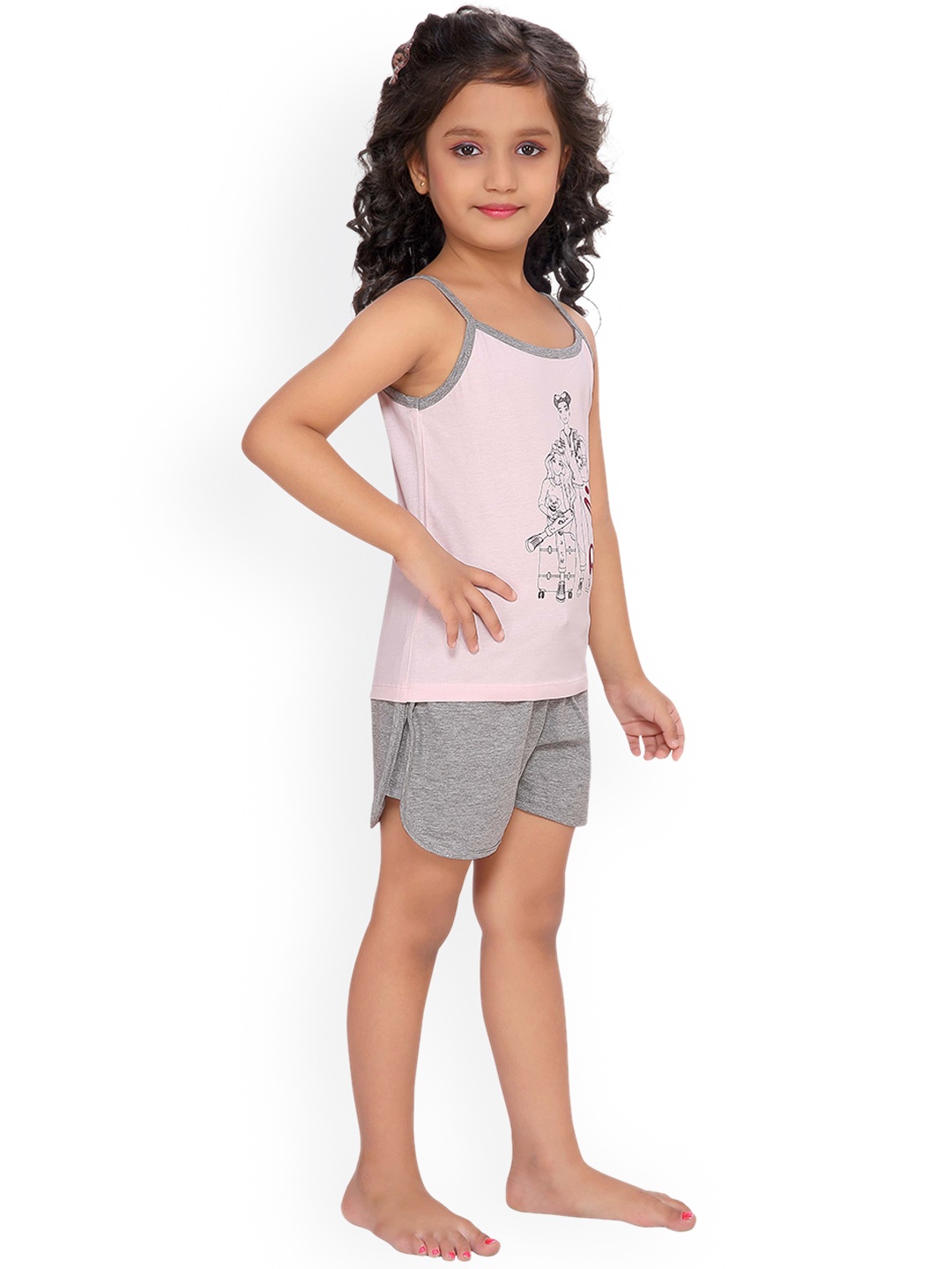 

Barbie Girls Pink & Grey Printed Night suit
