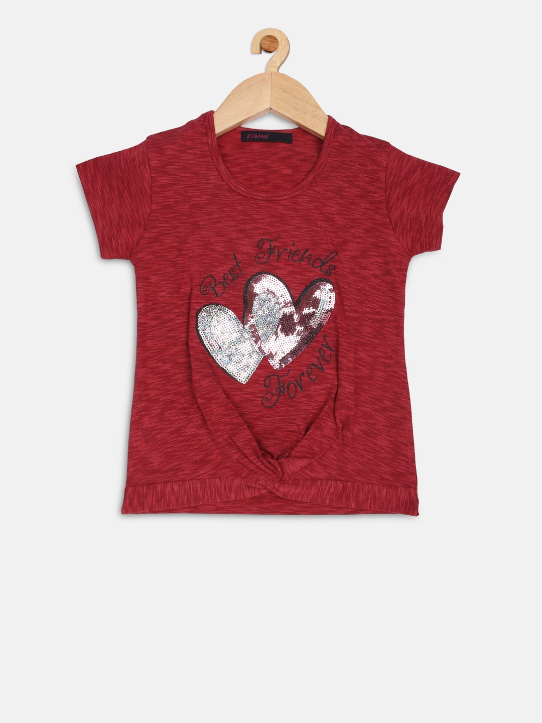 

Ziama Girls Red Printed Cinched Waist Top