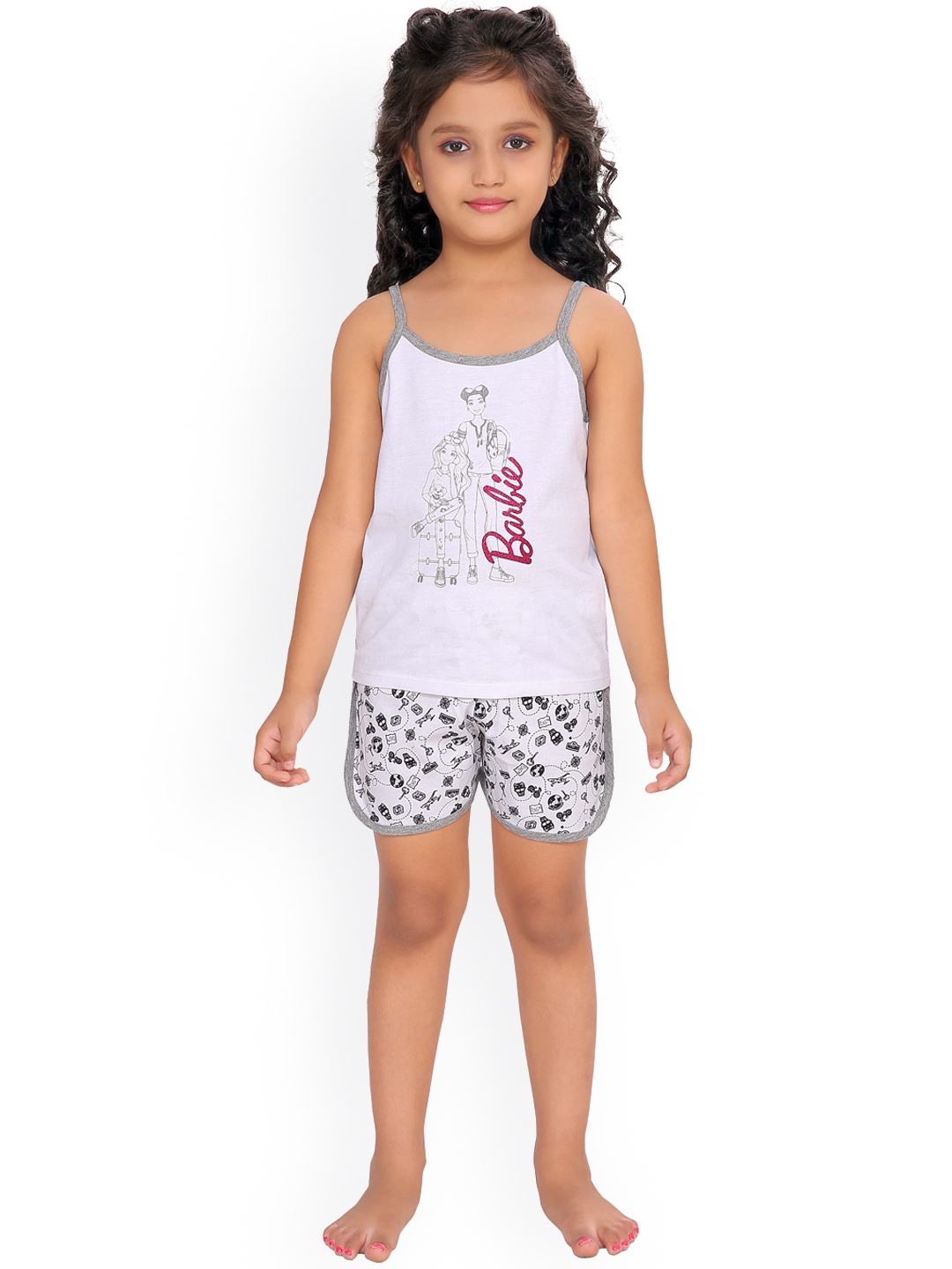 

Barbie Girls White & Grey Barbie Printed Pure Cotton Night Suit