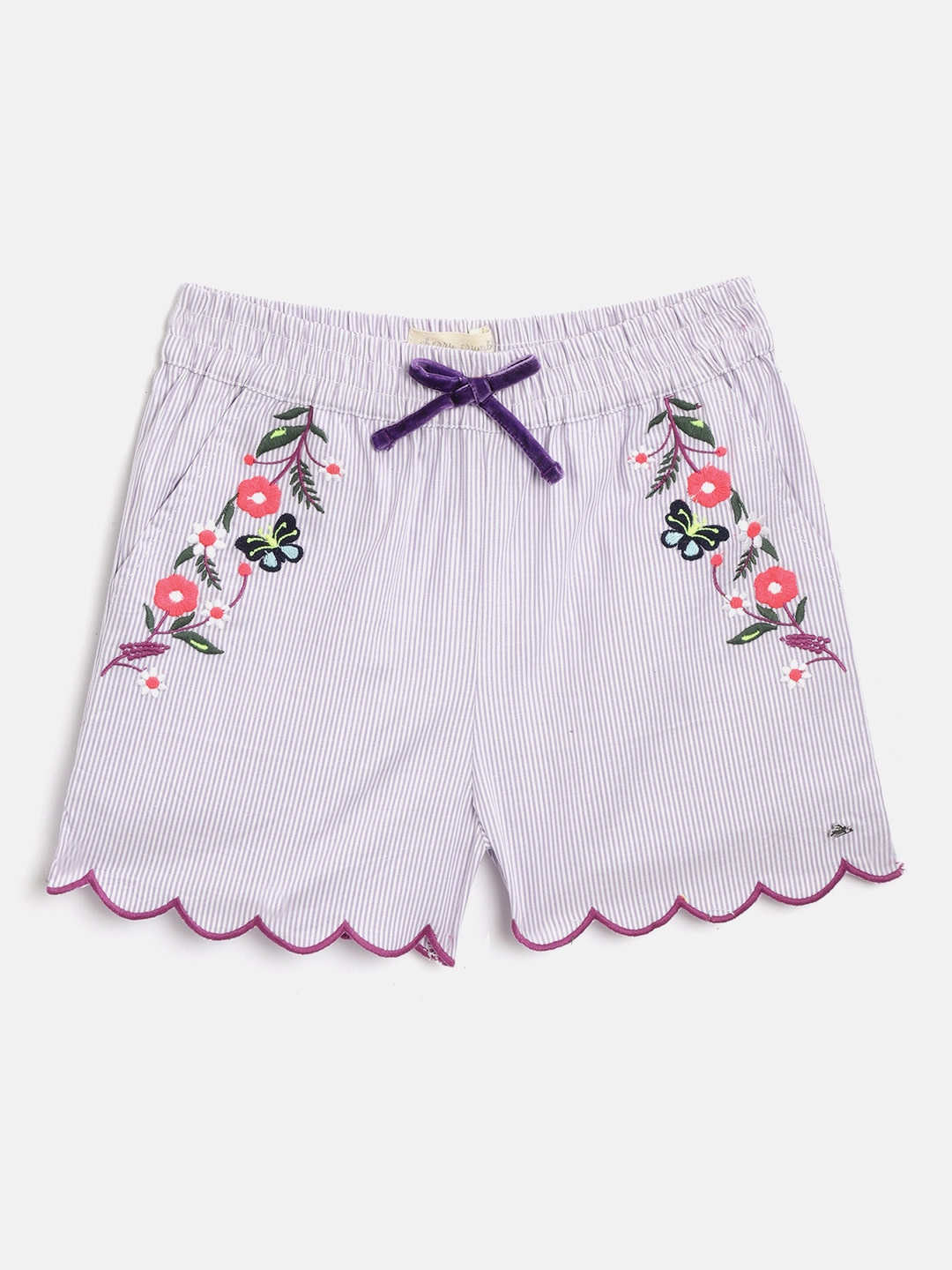 

Cherry Crumble Girls Purple & White Striped Regular Fit Shorts