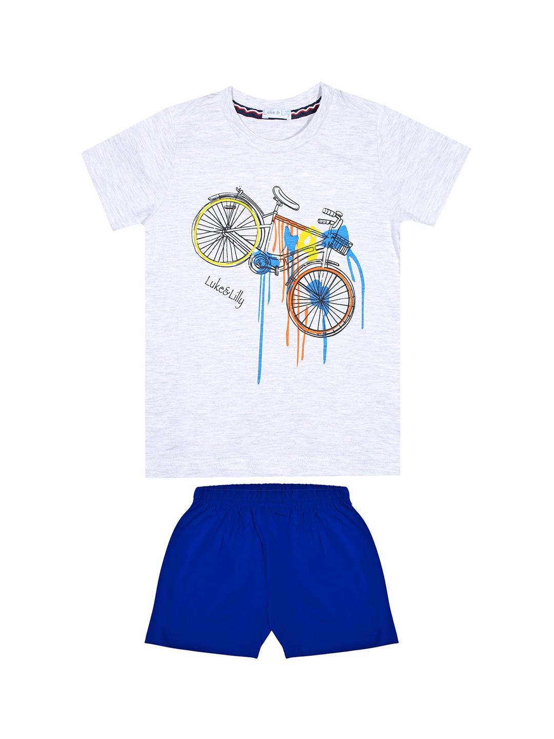 

Luke & Lilly Boys White & Blue Printed T-shirt with Shorts
