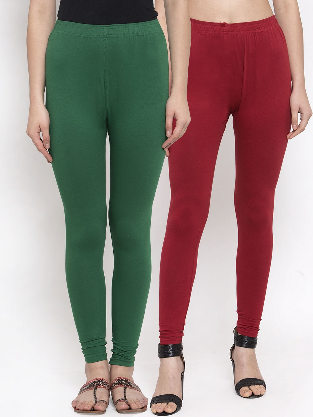 

TAG 7 Women Pack Of 2 Solid Churidar-Length Leggings, Maroon