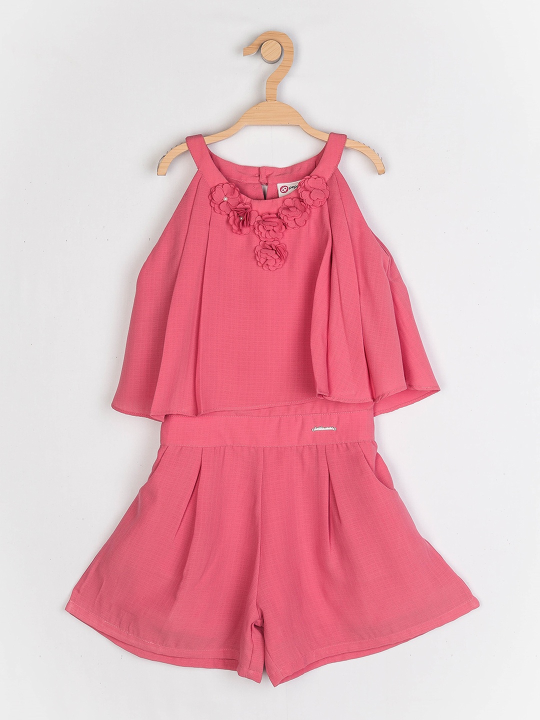 

Peppermint Girls Peach-Coloured Solid Culotte Jumpsuit