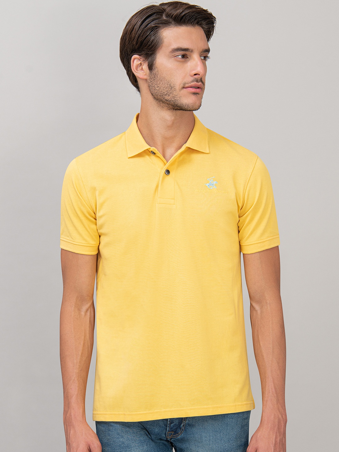 

Beverly Hills Polo Club Men Yellow Solid Polo Collar T-shirt