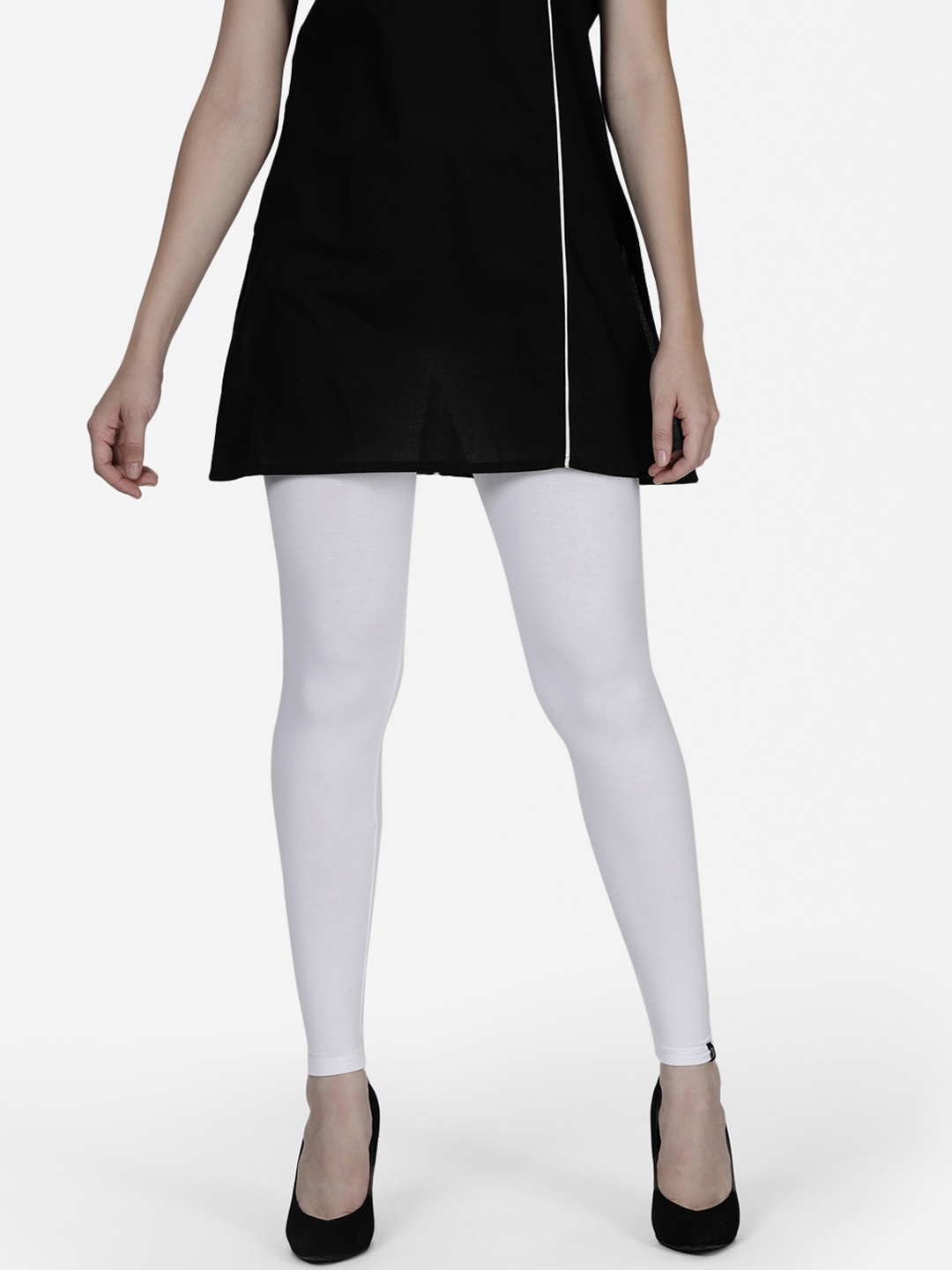 

TWIN BIRDS Women White Solid Ankle-Length Leggings