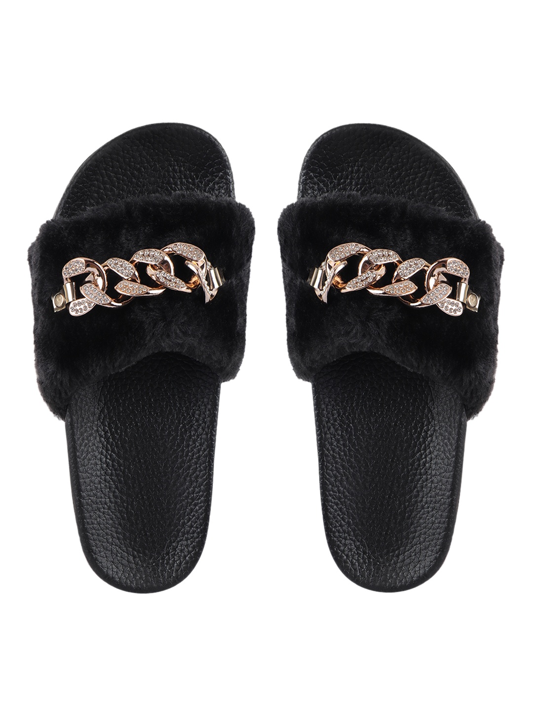 

Shoetopia Women Black & Rose Gold Embellished Room Slippers