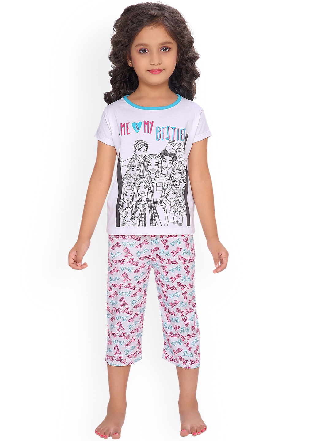 

Barbie Girls Blue & White Printed Night suit