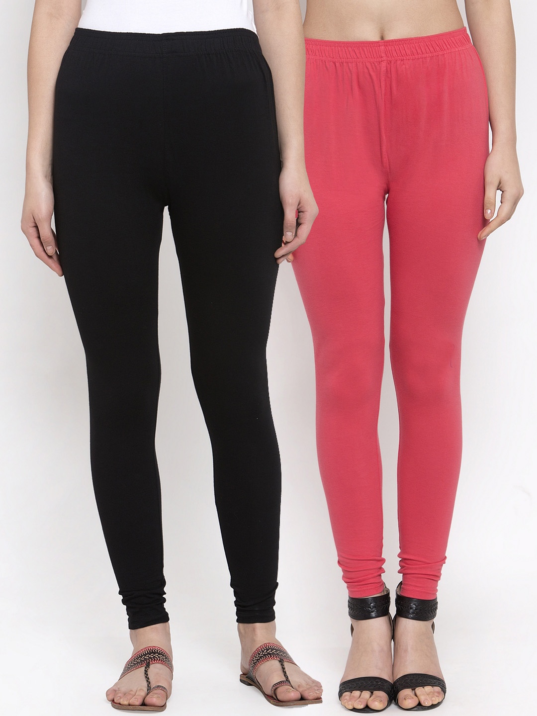 

TAG 7 Women Black Pack Of 2 Solid Churidar-Length Leggings