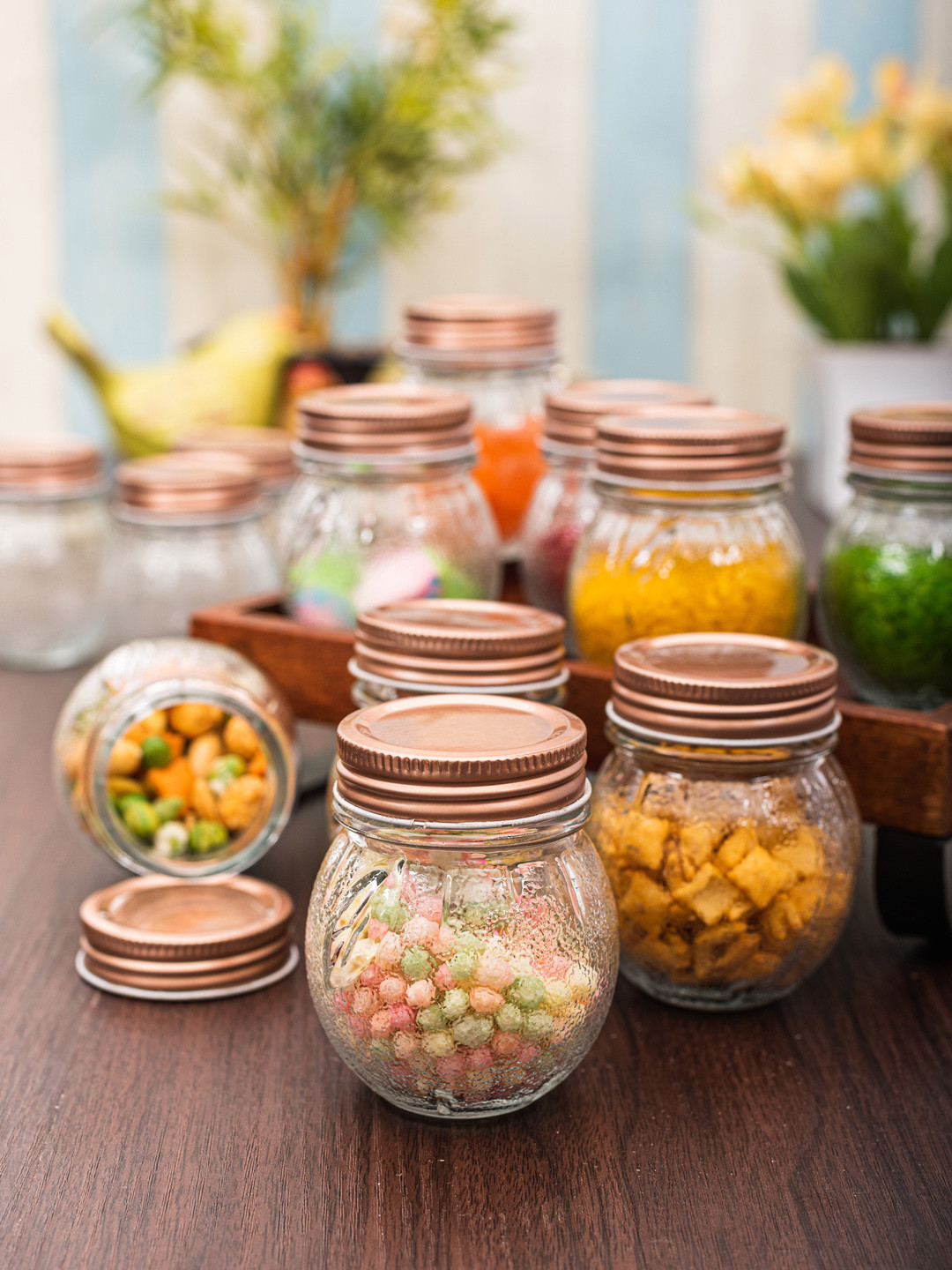 

White Gold Set Of 12 Glass Storage Jars, Transparent