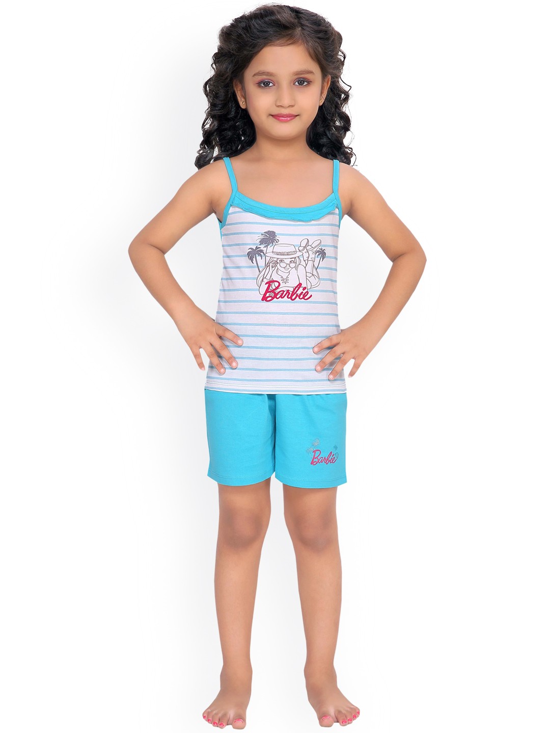 

Barbie Girls Blue & White Striped Night suit