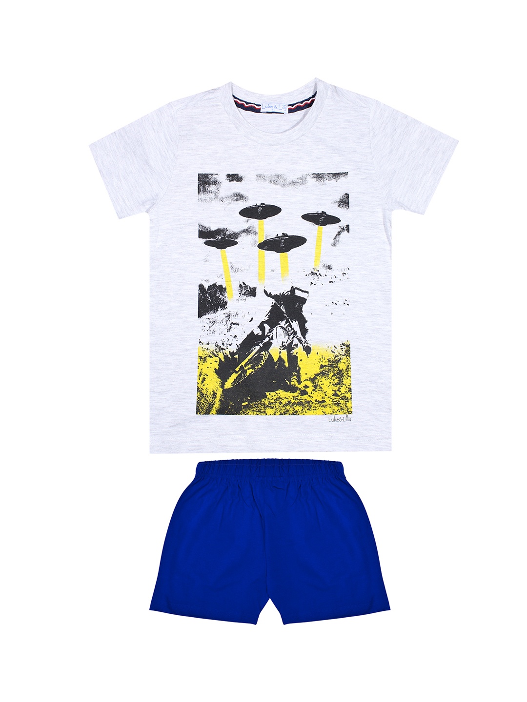 

Luke & Lilly Boys Grey Melange & Blue Printed T-shirt with Shorts