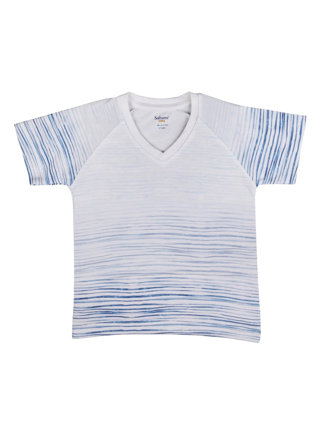 

Softsens Kids White Striped V-Neck Organic Cotton T-shirt