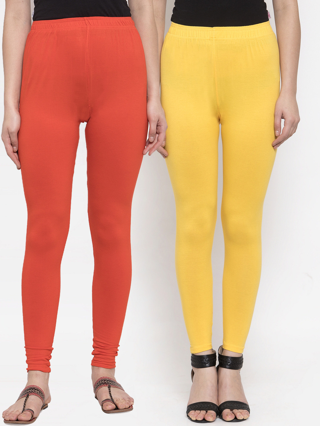 

TAG 7 Women Pack Of 2 Solid Leggings, Orange