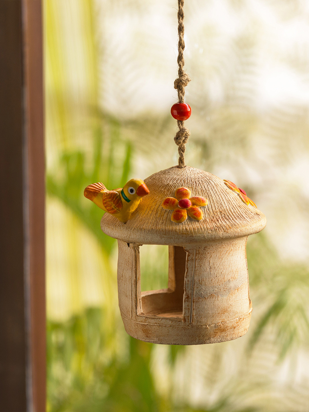 

ExclusiveLane Off-White Terracotta Swinging Hut Bird House Garden Accessories