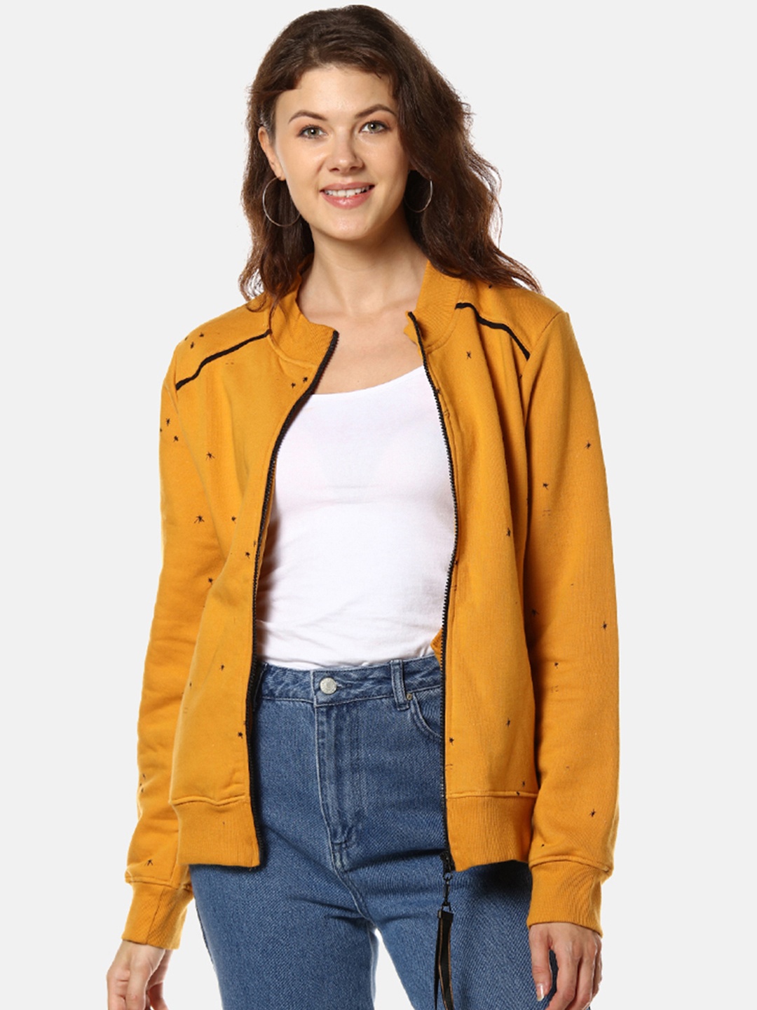 

Campus Sutra Women Mustard Yellow Printed Sweatshirt