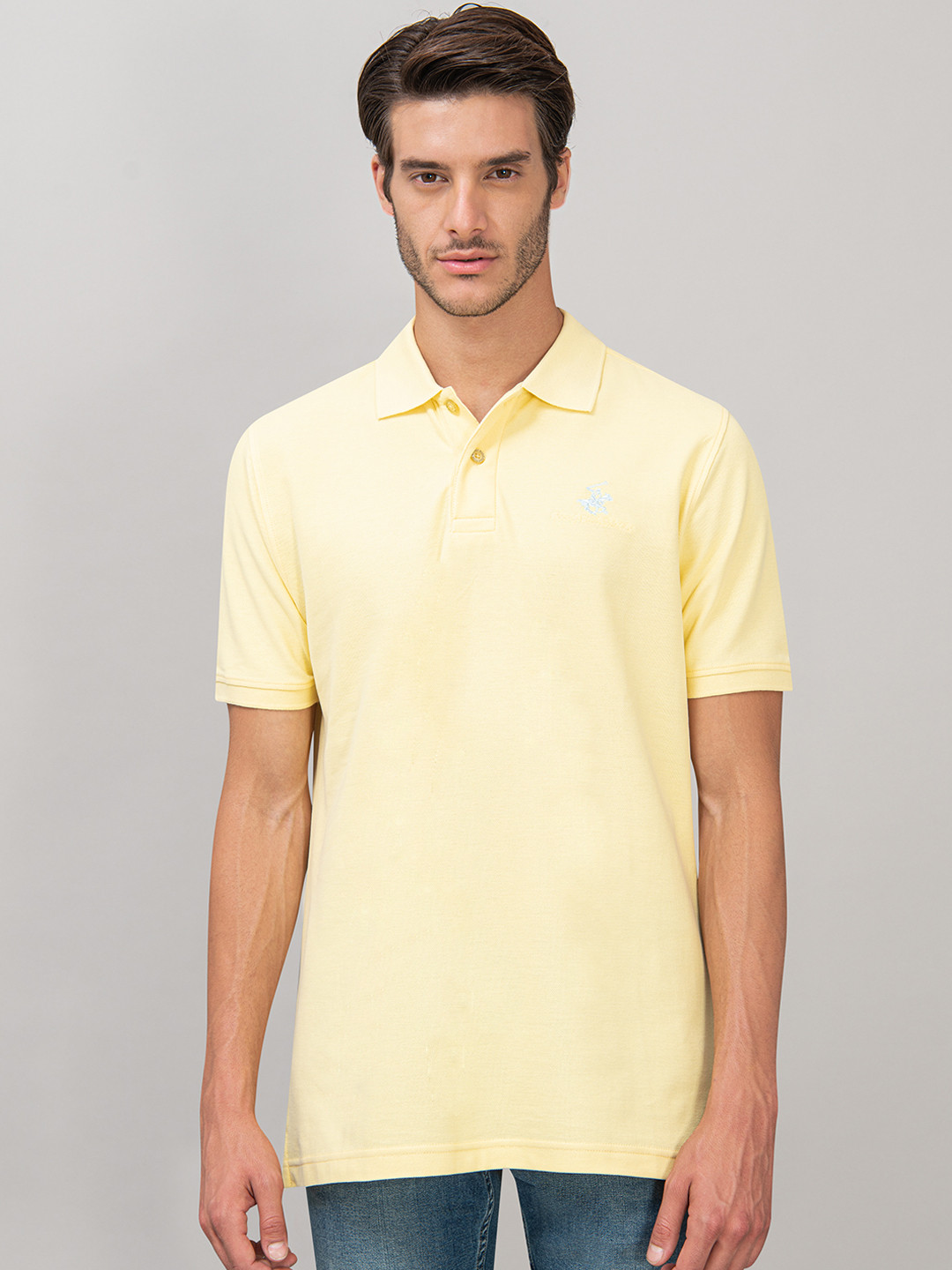 

Beverly Hills Polo Club Men Yellow Solid Polo Collar T-shirt