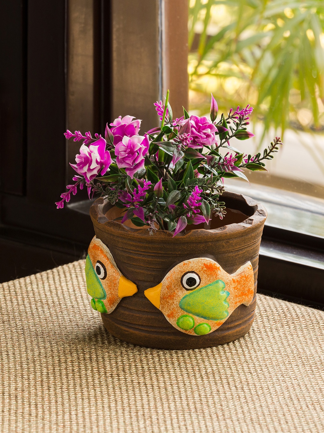 

ExclusiveLane Fish Florets Terracotta Table Planters Pot, Brown