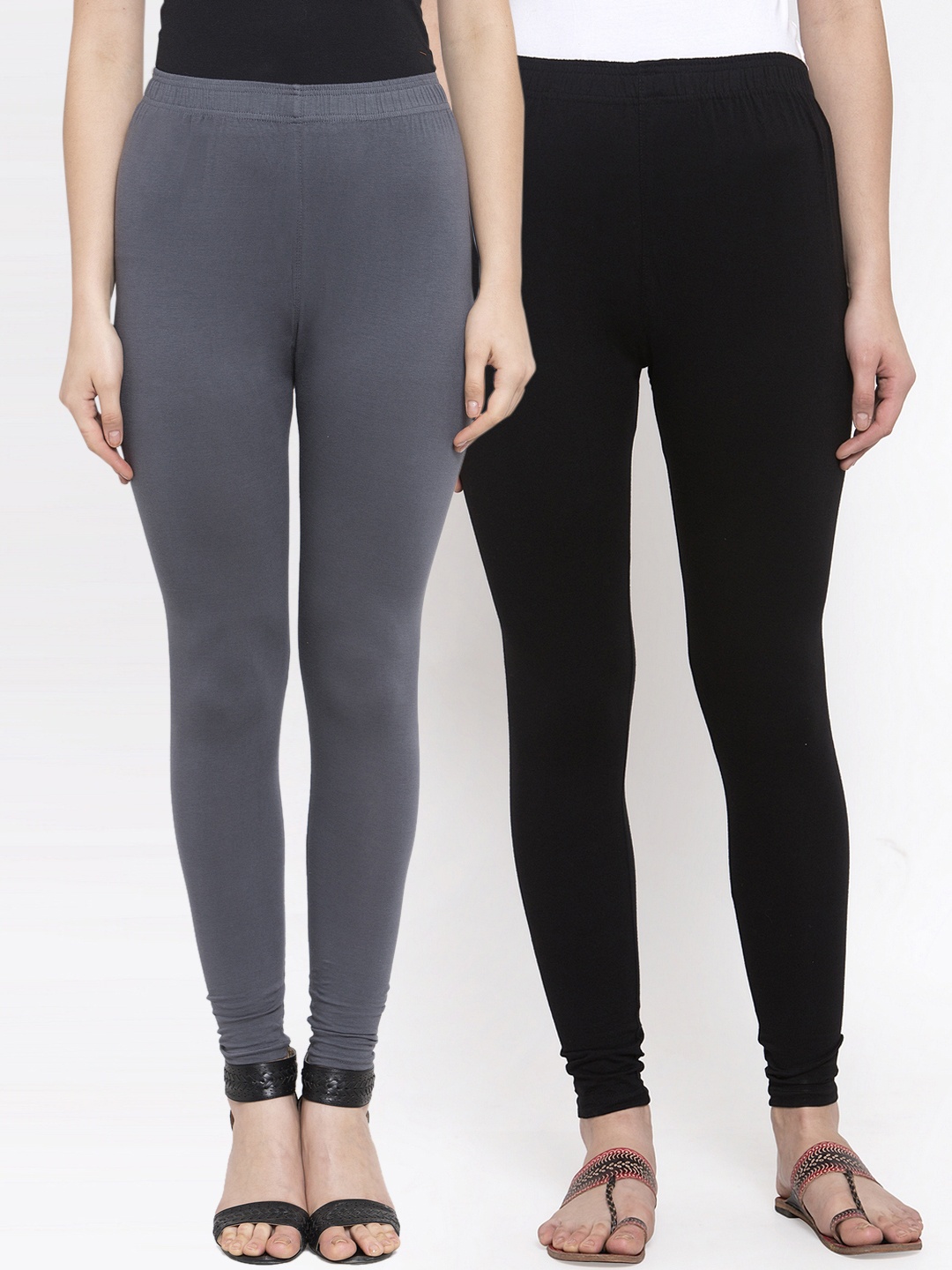 

TAG 7 Women Pack Of 2 Solid Churidar-Length Leggings, Black