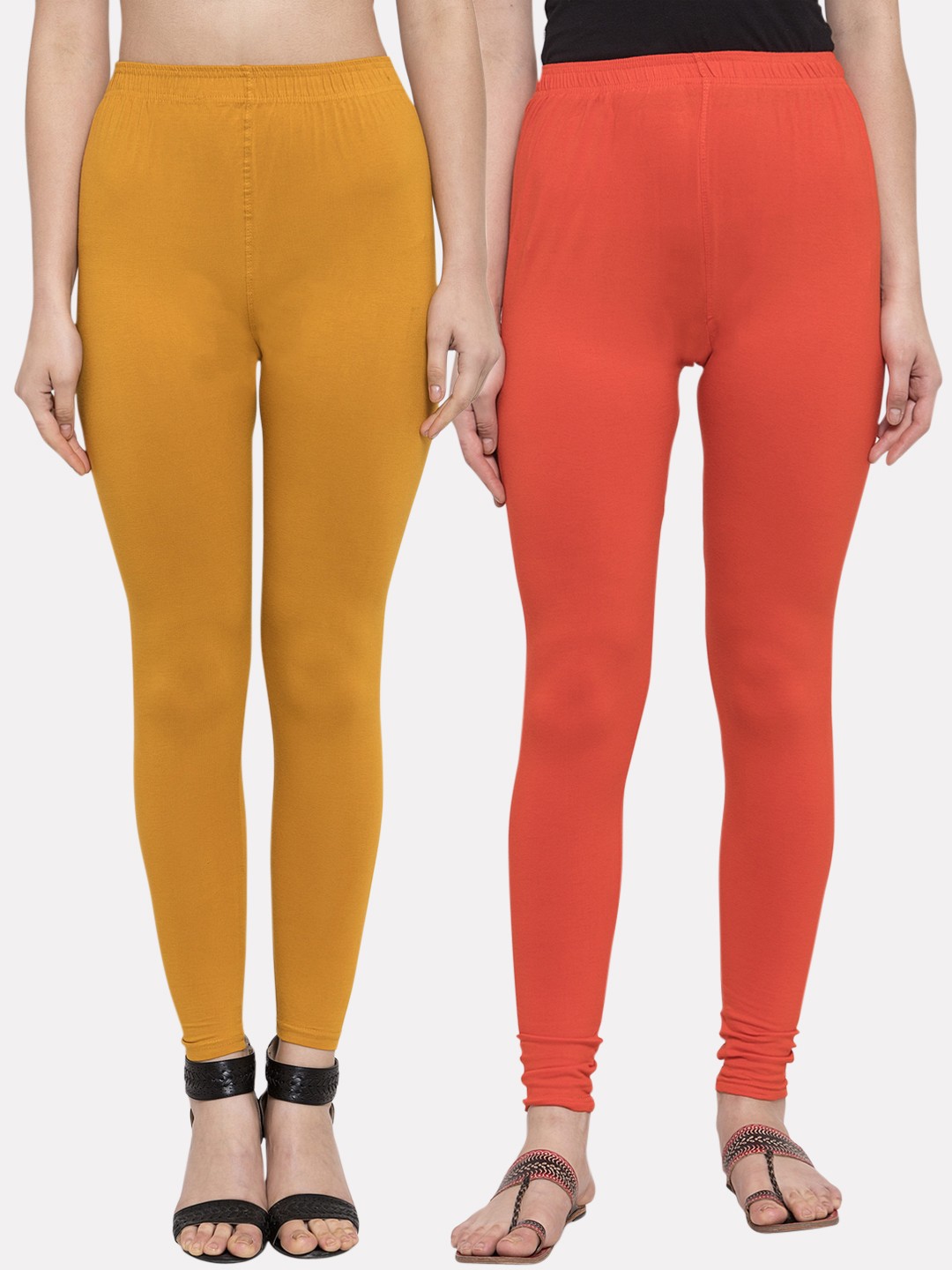 

TAG 7 Women Pack Of 2 Solid Churidhar Length Leggings, Orange
