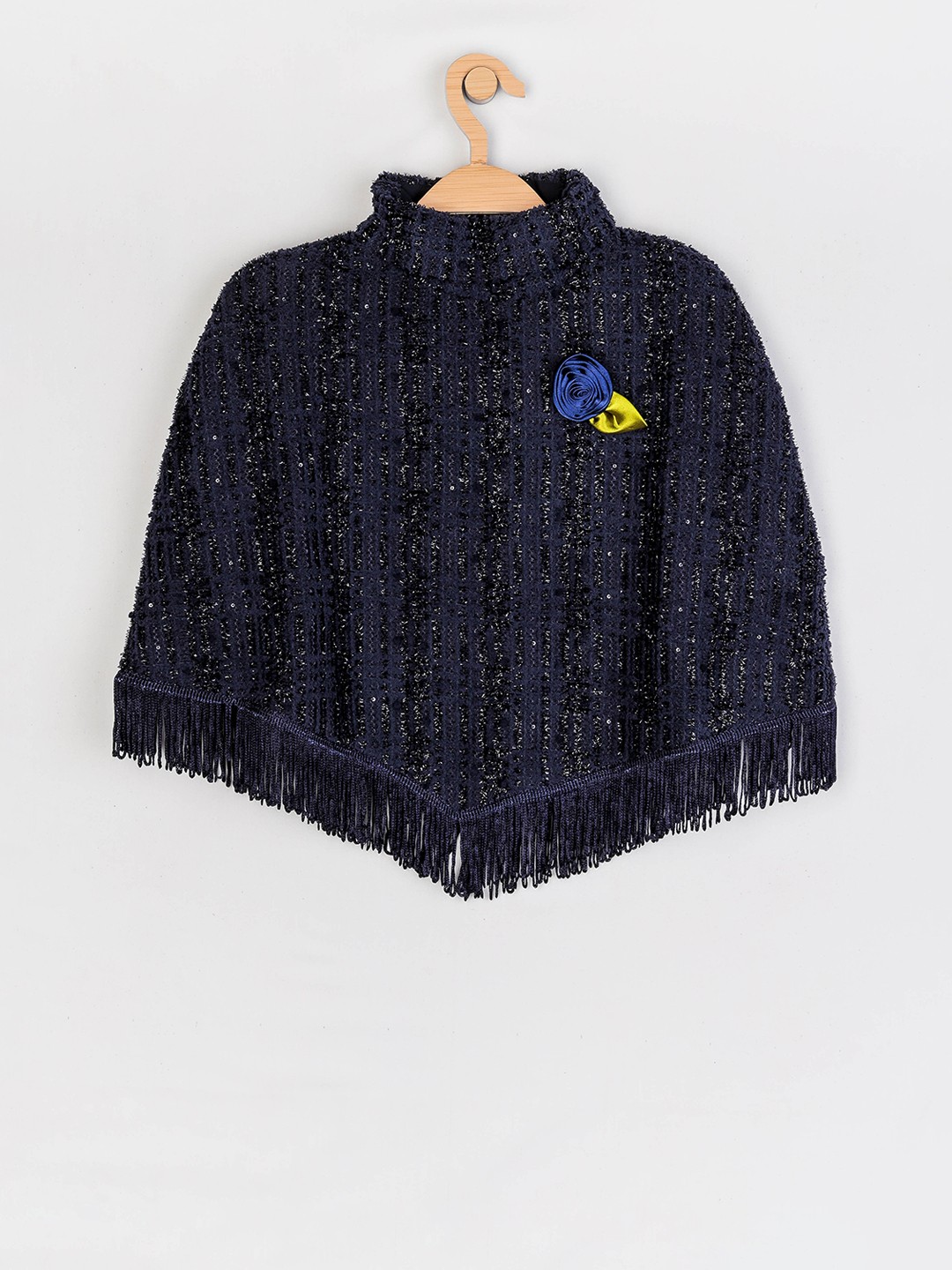 

Peppermint Girls Navy Blue Self Design Cape Top