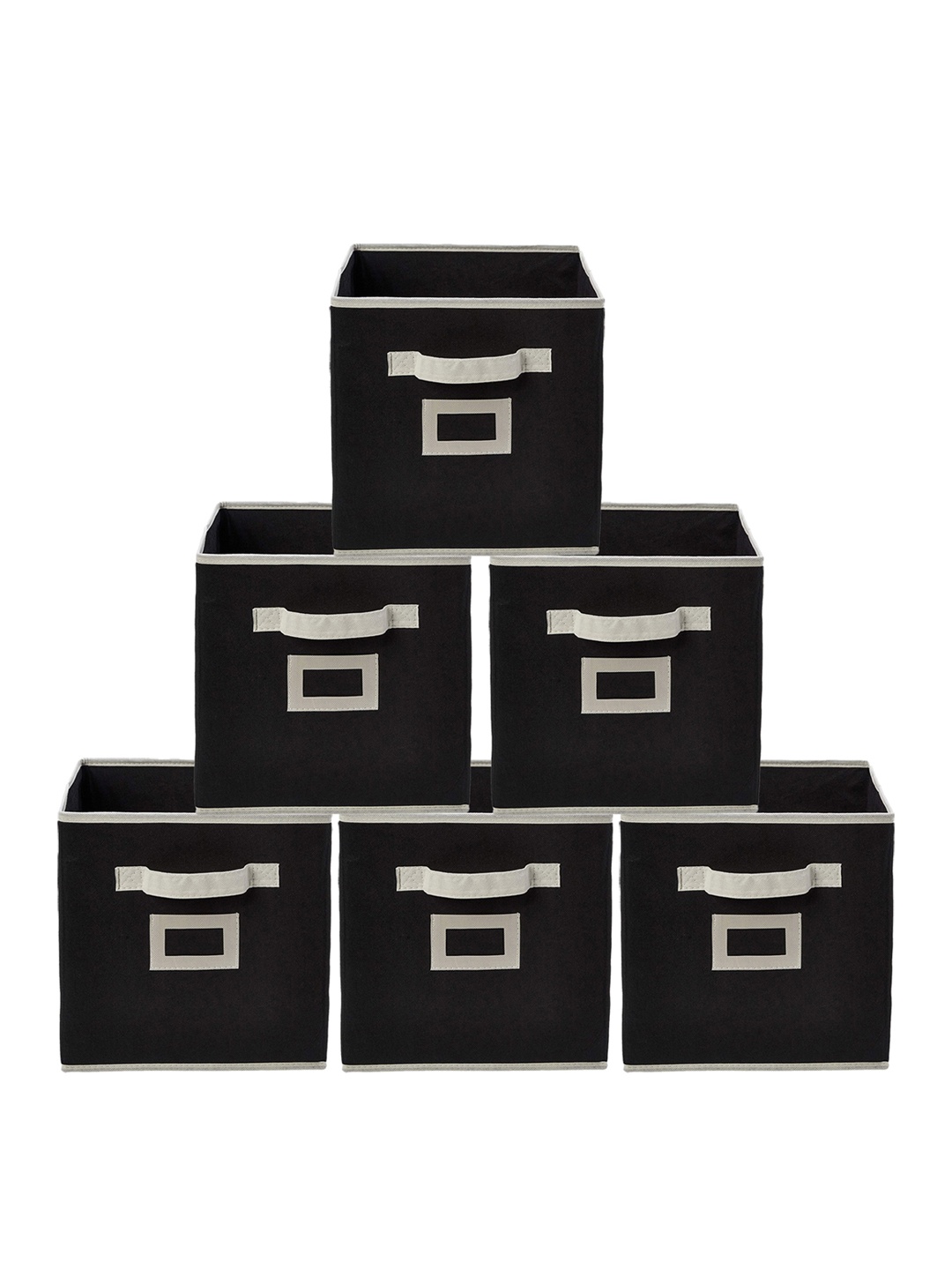 

Kuber Industries Set Of 6 Black Solid Large Foldable Cube Storage Boxes With Handle Replacement Drawer