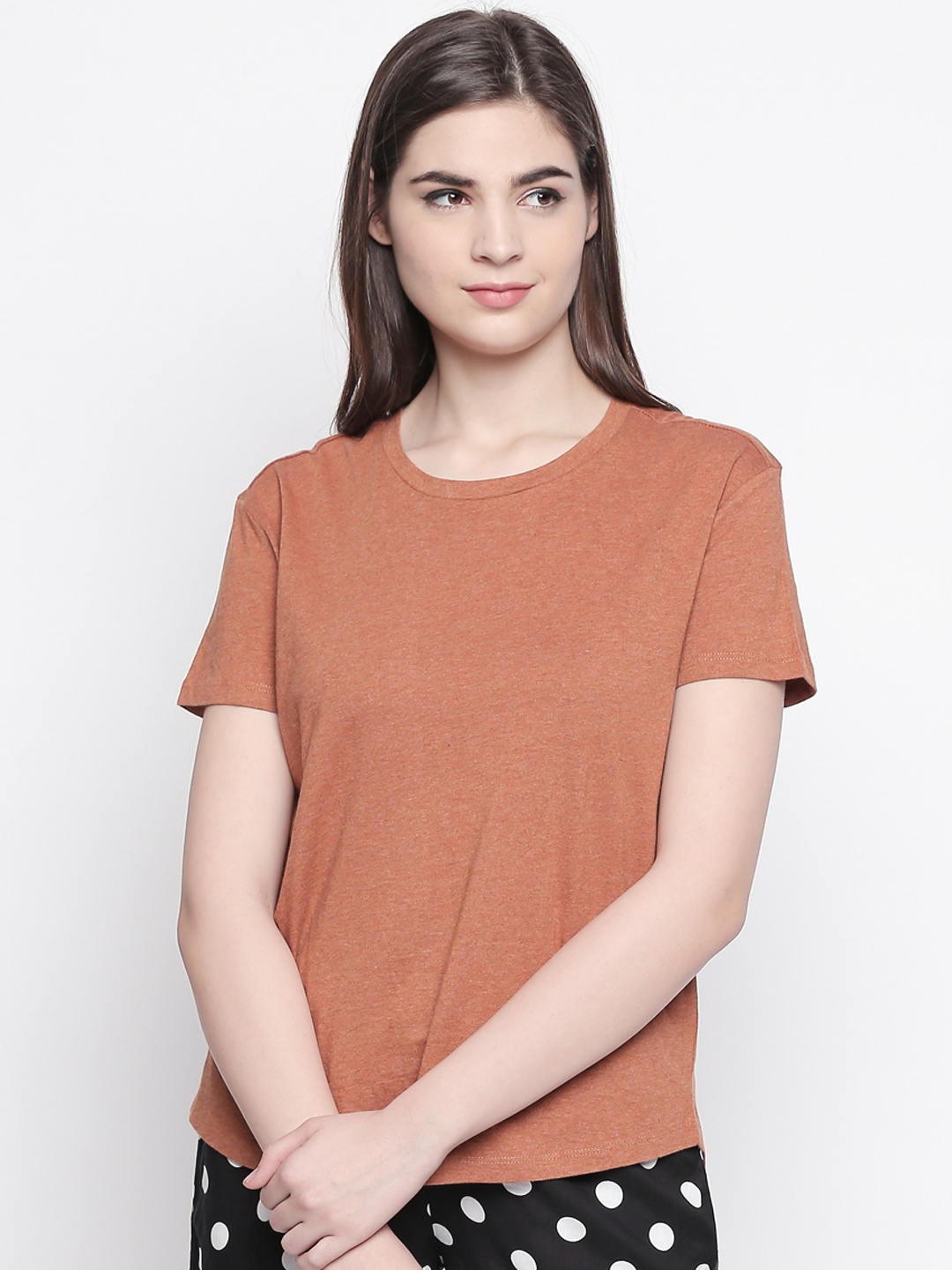 

Dreamz by Pantaloons Women Rust-Coloured Solid Lounge T-Shirt