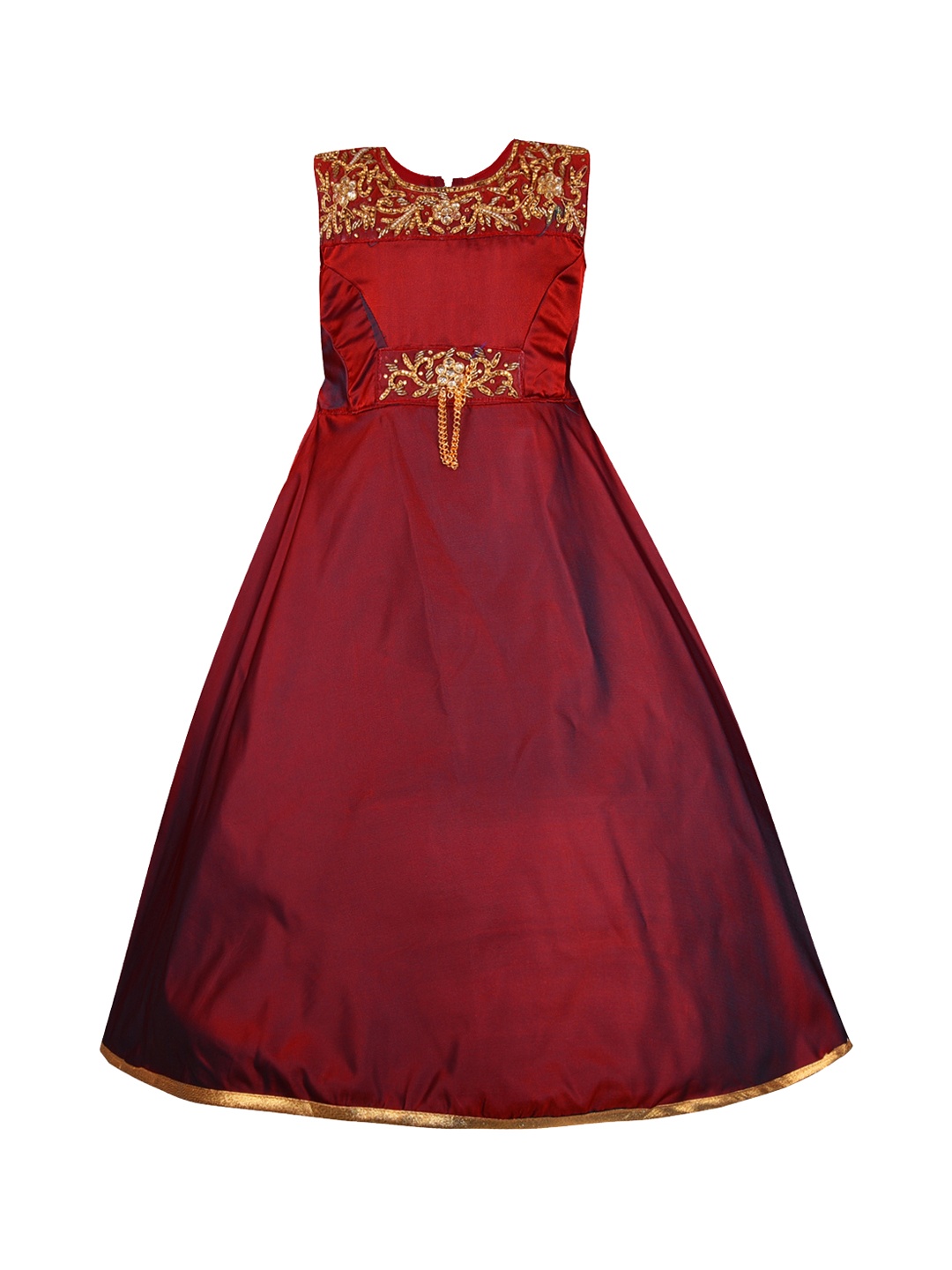 

Wish Karo Girls Maroon & Gold Self Design Maxi Dress