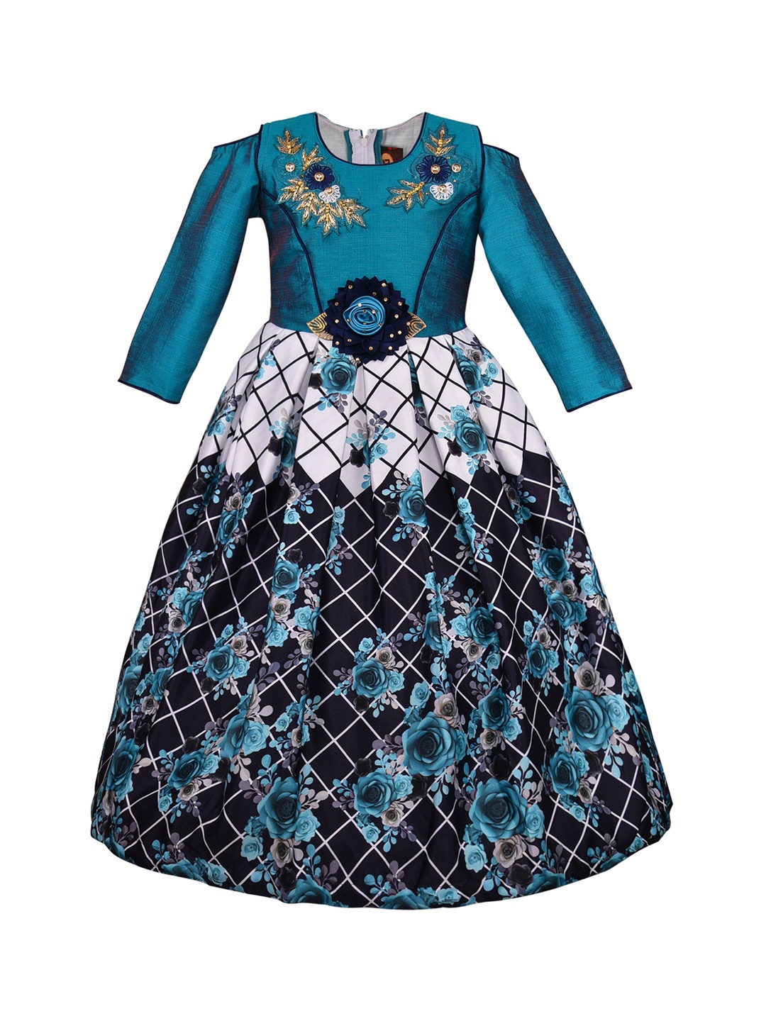 

Wish Karo Girls Blue & White Floral Printed Maxi Dress