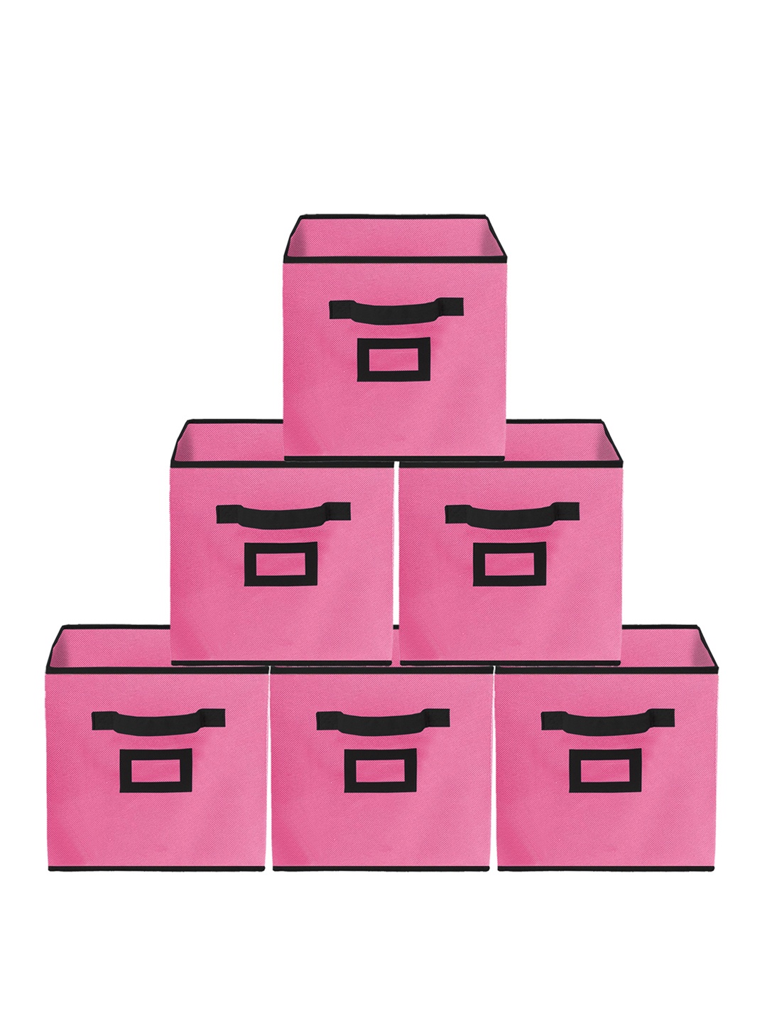 

Kuber Industries Set Of 6 Pink Solid Large Foldable Storage Boxes With Handle Replacement Drawer