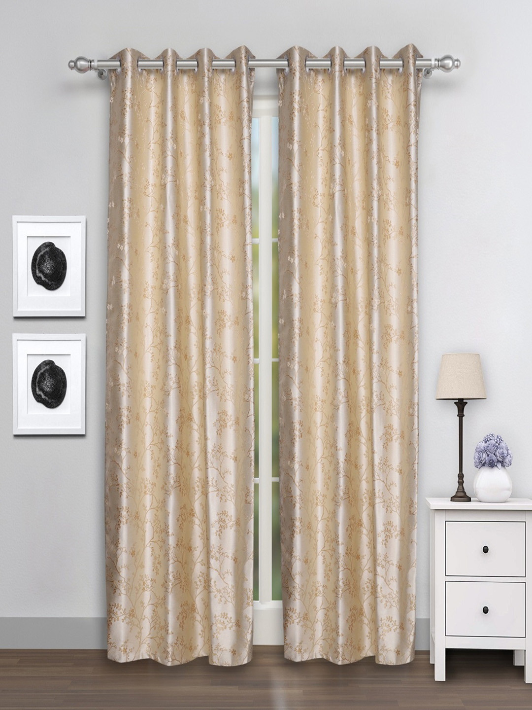 

ROMEE Cream-Coloured & Beige Set of 2 Room Darkening Door Curtains
