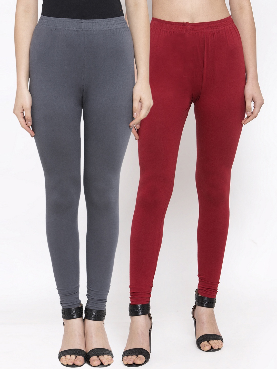 

TAG 7 Women Pack Of 2 Solid Churidar-Length Leggings, Maroon