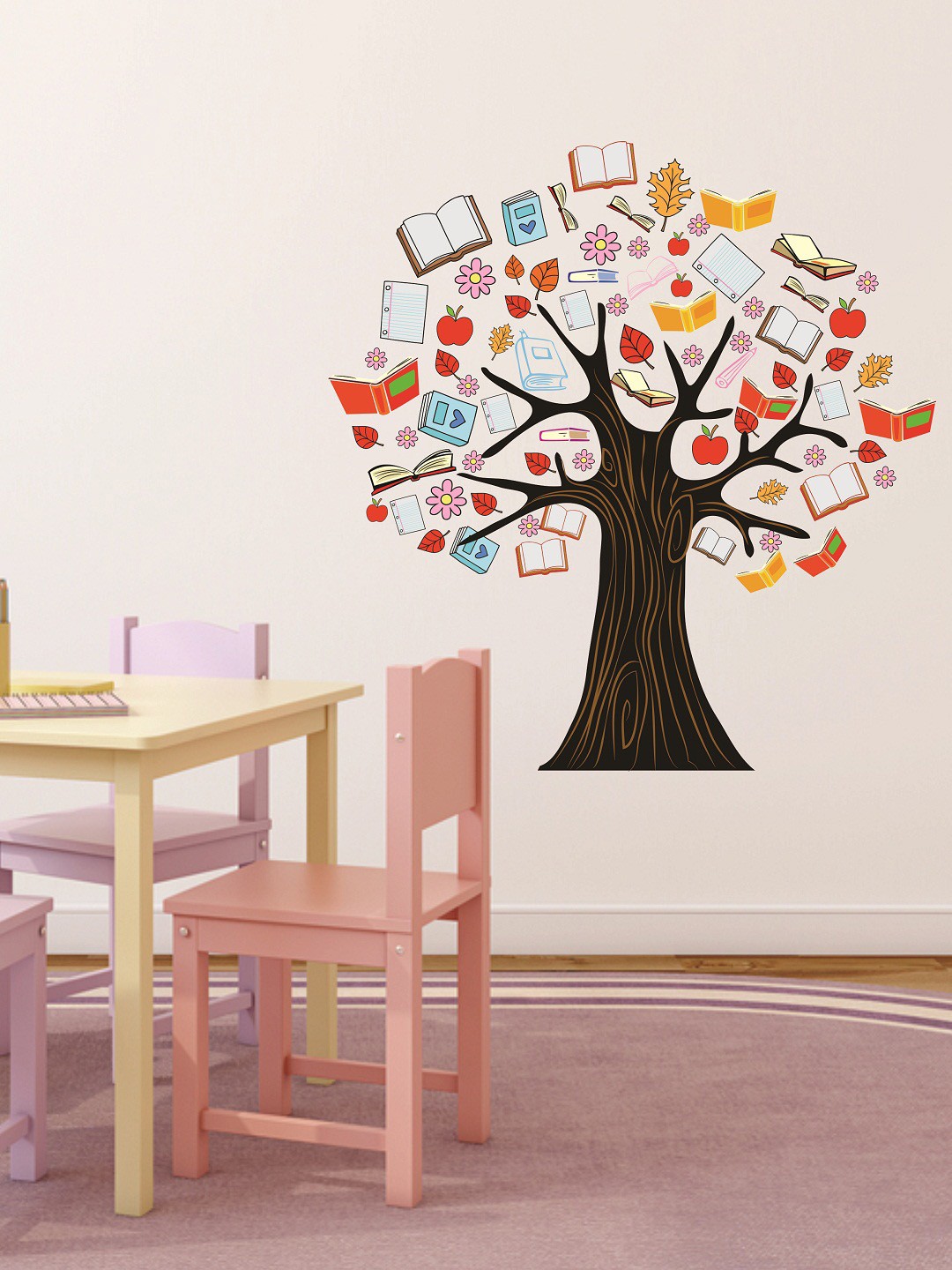 

WALLSTICK Black & Red Books Tree Large Vinyl Wall Sticker