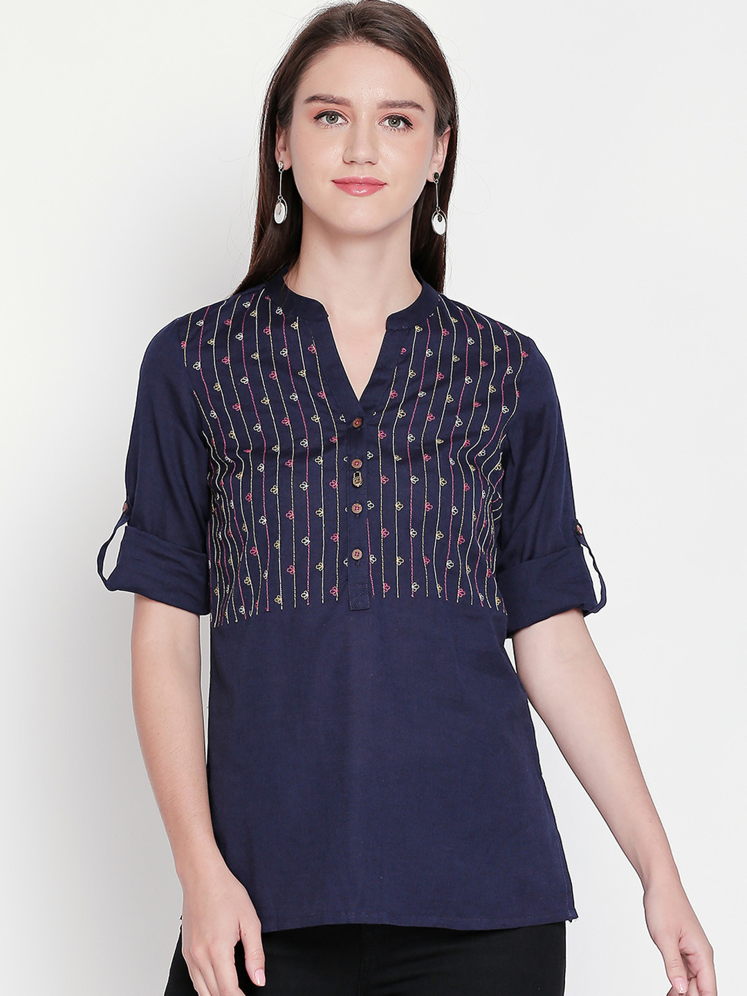 

AKKRITI BY PANTALOONS Women Embroidered Tunic, Blue