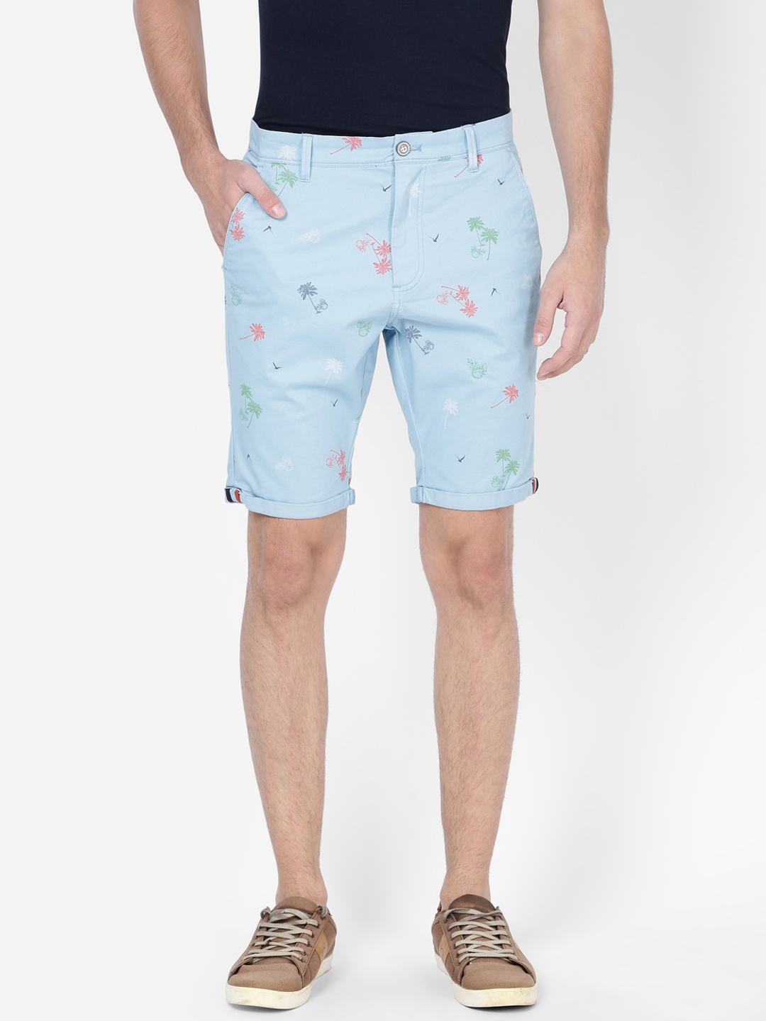 

t-base Men Blue Printed Slim Fit Chino Shorts