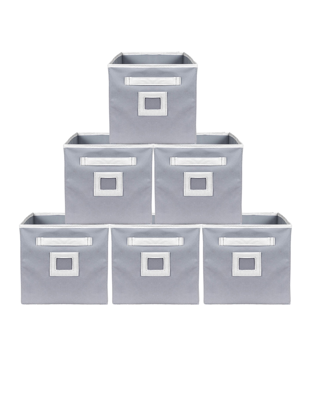 

Kuber Industries Set Of 6 Grey Solid Large Foldable Storage Boxes With Handle Replacement Drawer