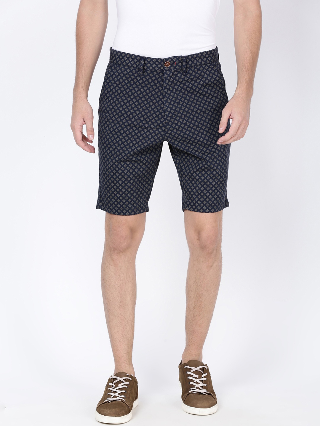 t-base Men Navy Blue Solid Slim Fit Chino Shorts
