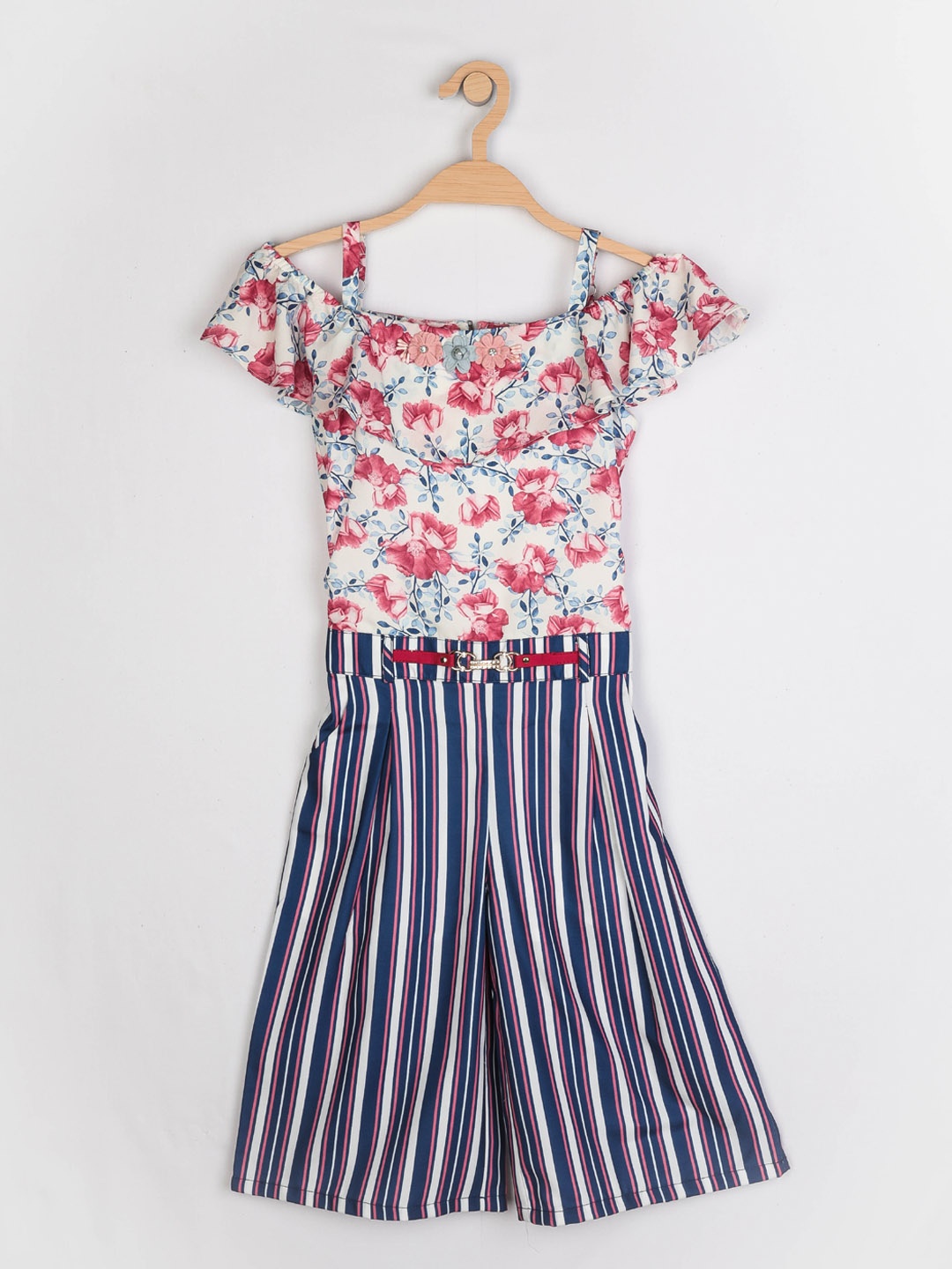 

Peppermint Girls Pink & Navy Blue Printed Culotte Jumpsuit