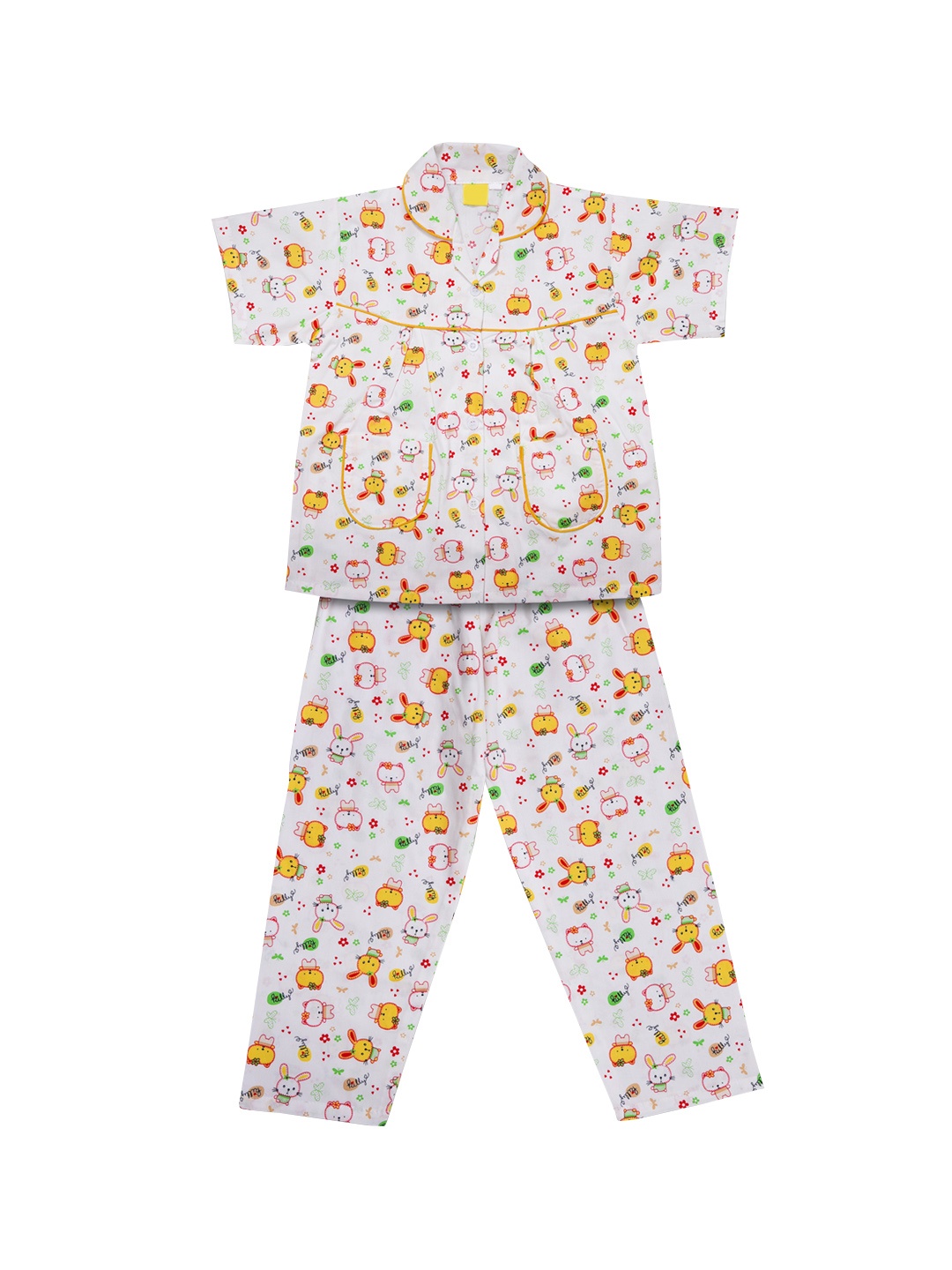 

Wish Karo Girls Yellow & White Printed Night suit