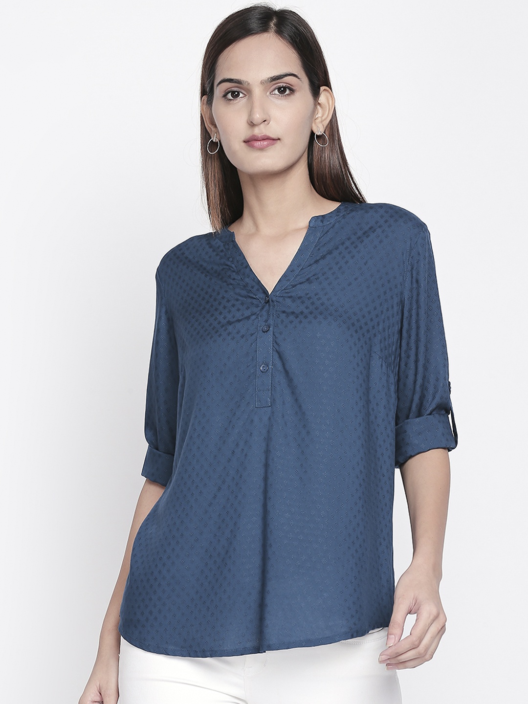 

Honey by Pantaloons Women Teal Solid Shirt Style Top