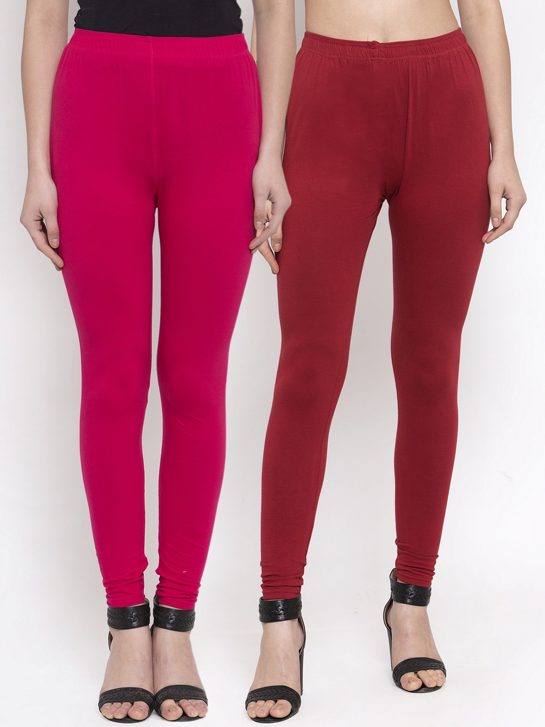 

TAG 7 Women Pack Of 2 Solid Churidar-Length Leggings, Maroon