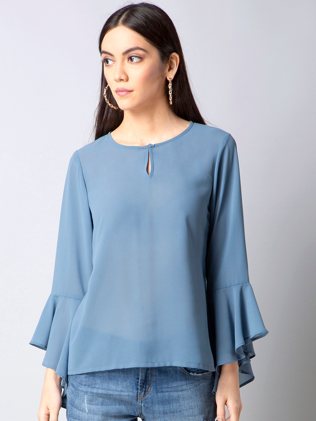 

FabAlley Women Blue Solid A-Line Top